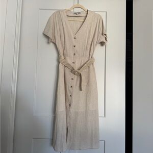 Cara Loren beige striped belted shirt dress size small